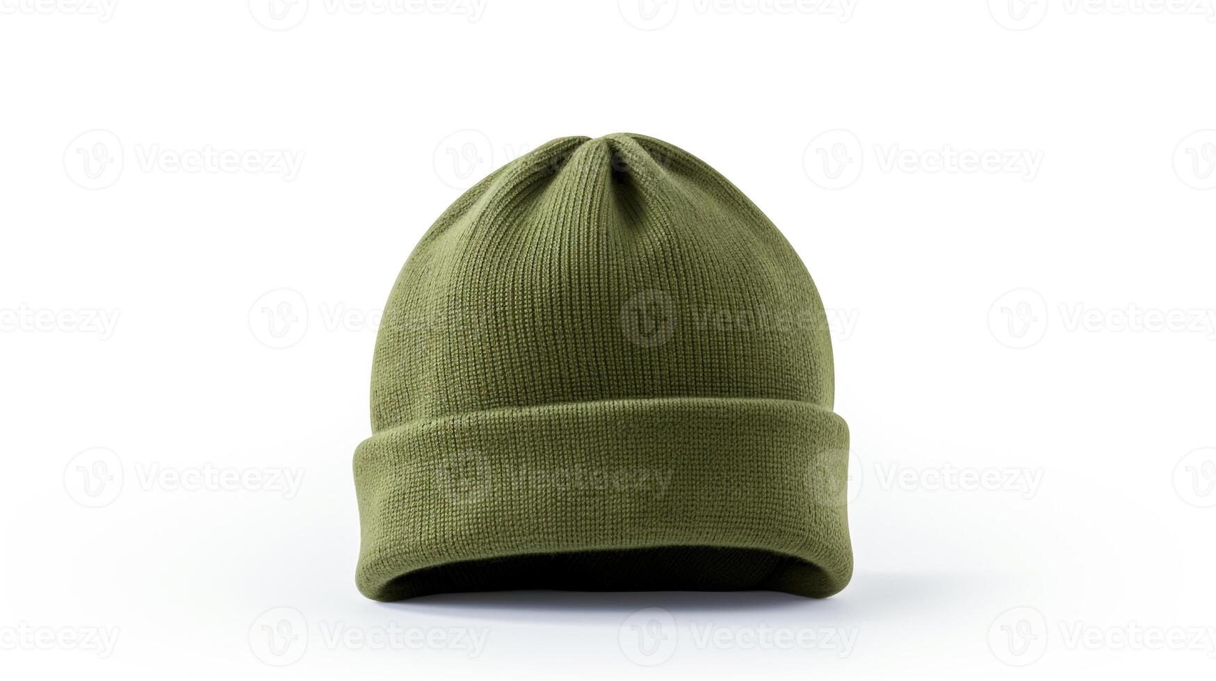 AI generated Photo of Olive Beanie Hat isolated on white background. AI Generated