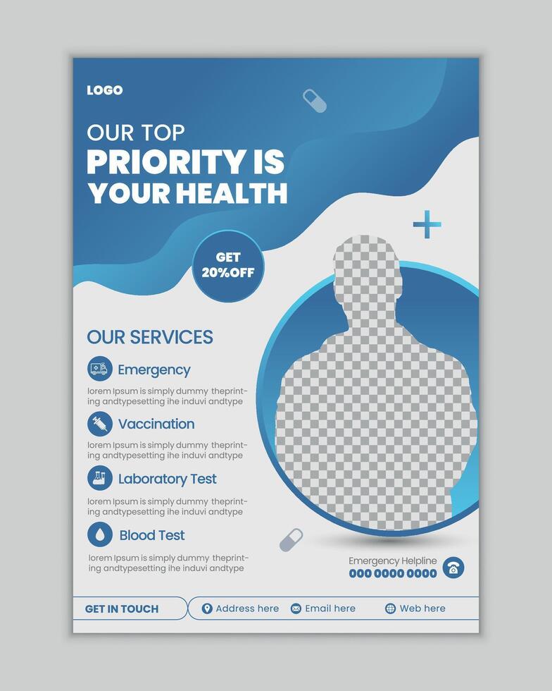 Medical flyer design template or clinic poster design, healthcare flyer for print with layout vector
