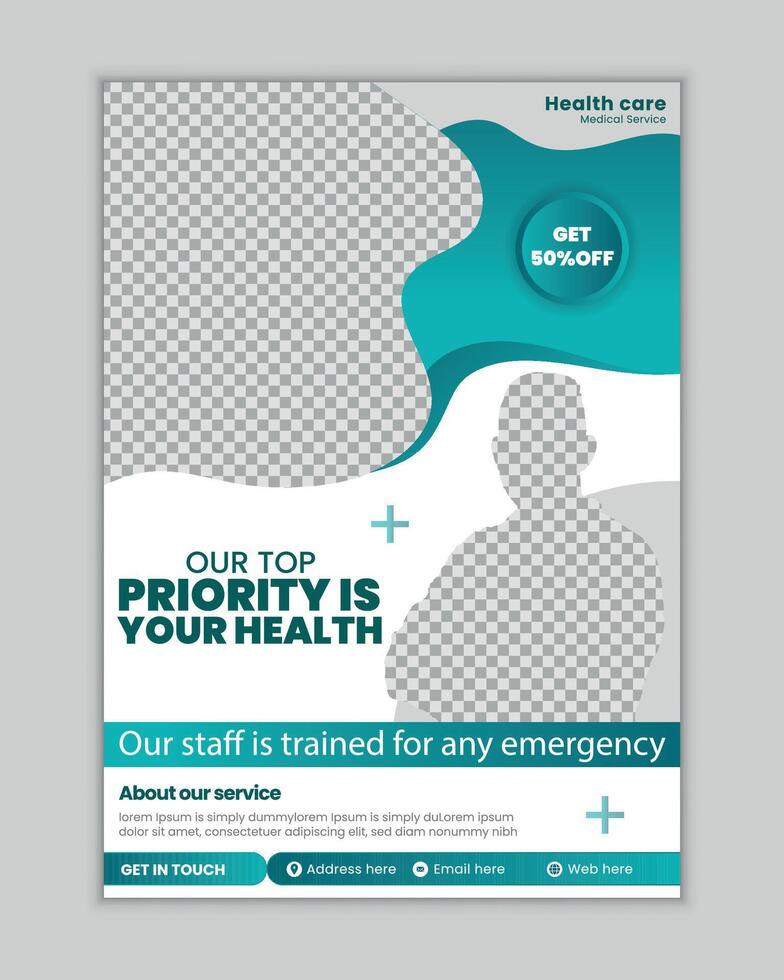 Medical flyer design template or clinic poster design, healthcare flyer for print with layout vector