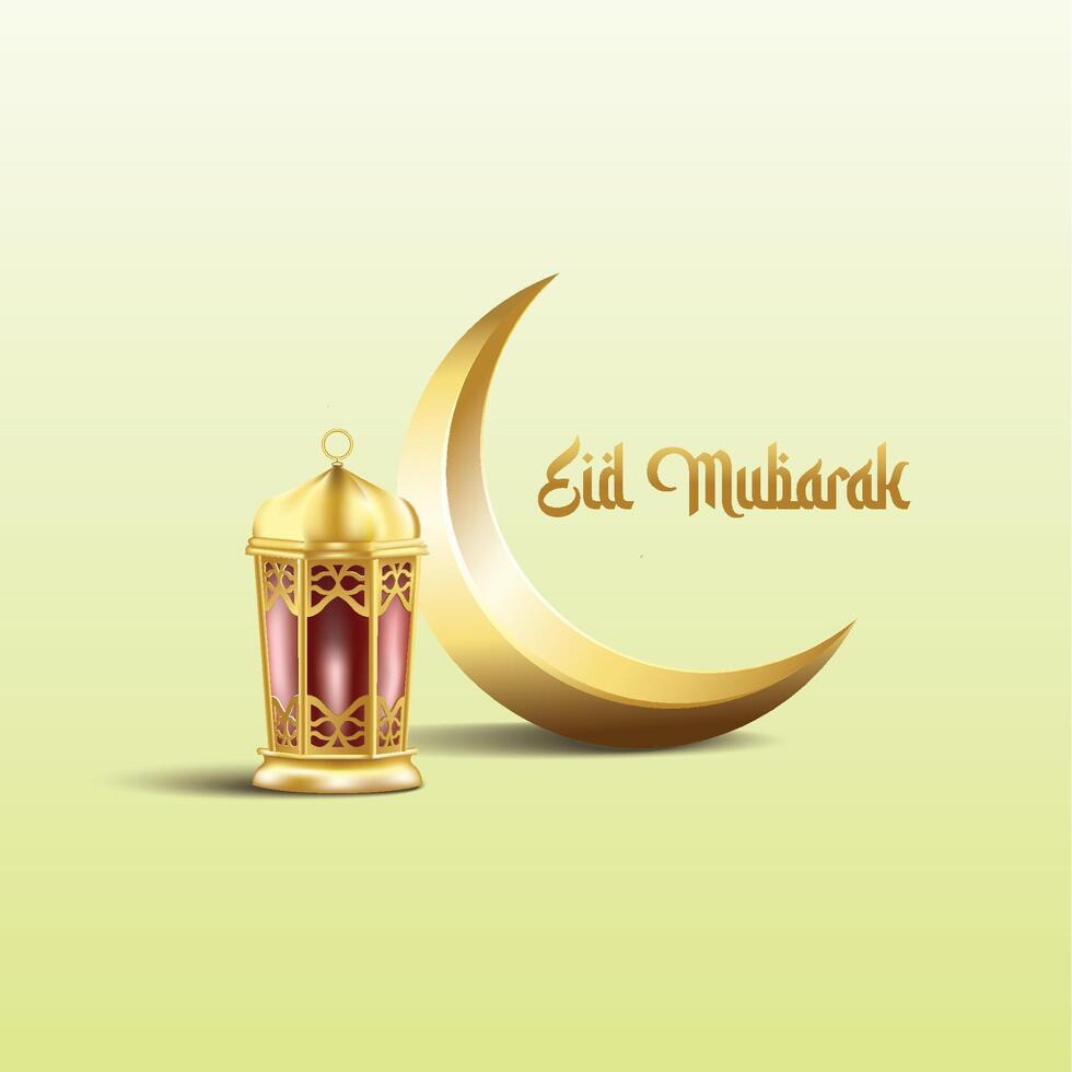 eid Mubarak celebrar trasfondo con linterna y creciente eps 10 vector