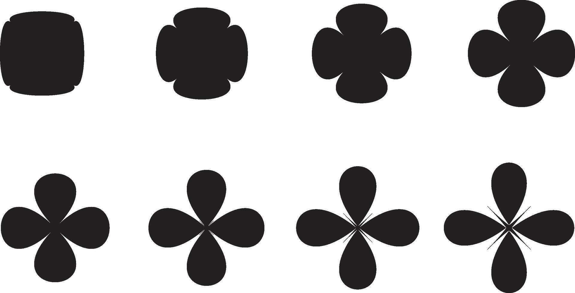 conjunto de siluetas de cuatro hojas flor proceso vector