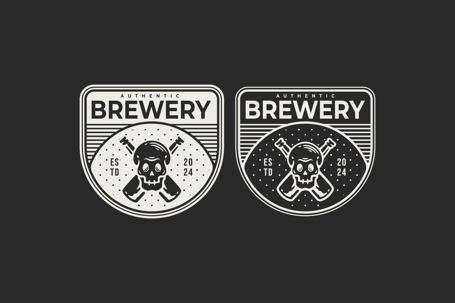 craft beer with beer bottle and skull badge logo graphic for brewing company label, sign, symbol or brand identity vector