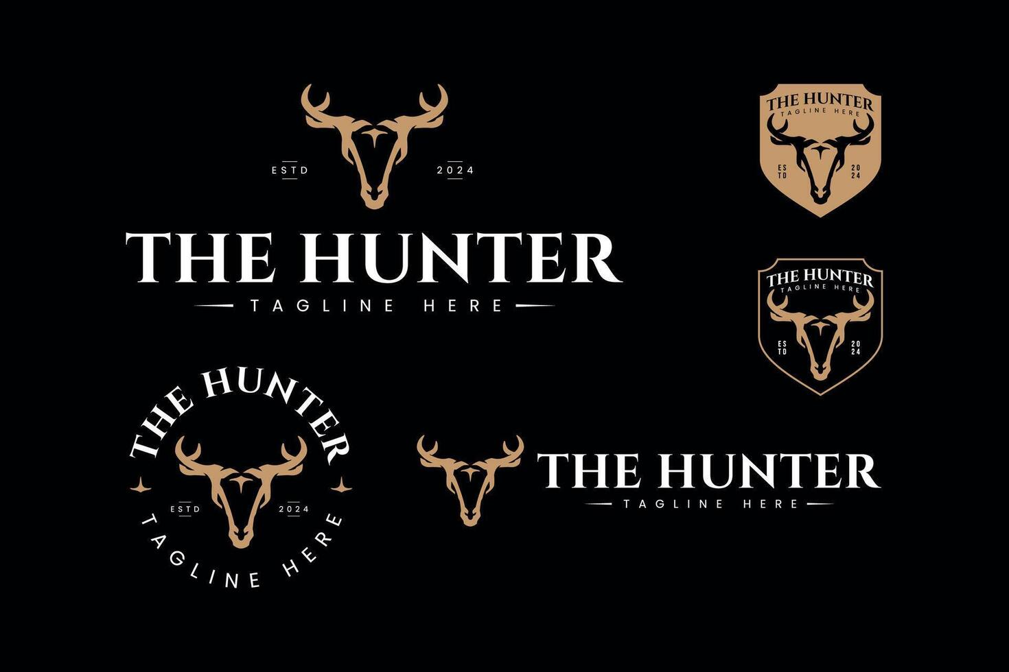 set of hunting logo design template with horned antelope or roe symbol vector for outdoor adventure hunt sports club brand identity