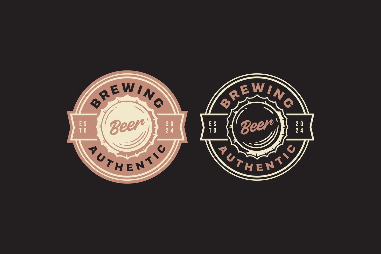 bottle cap logo design for bar and brewing company label, sign, symbol or brand identity vector