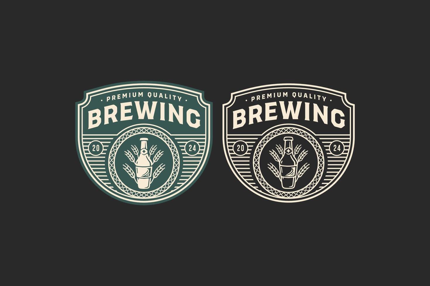 craft beer with beer bottle and wheat logo graphic for brewing company label, sign, symbol or brand identity vector