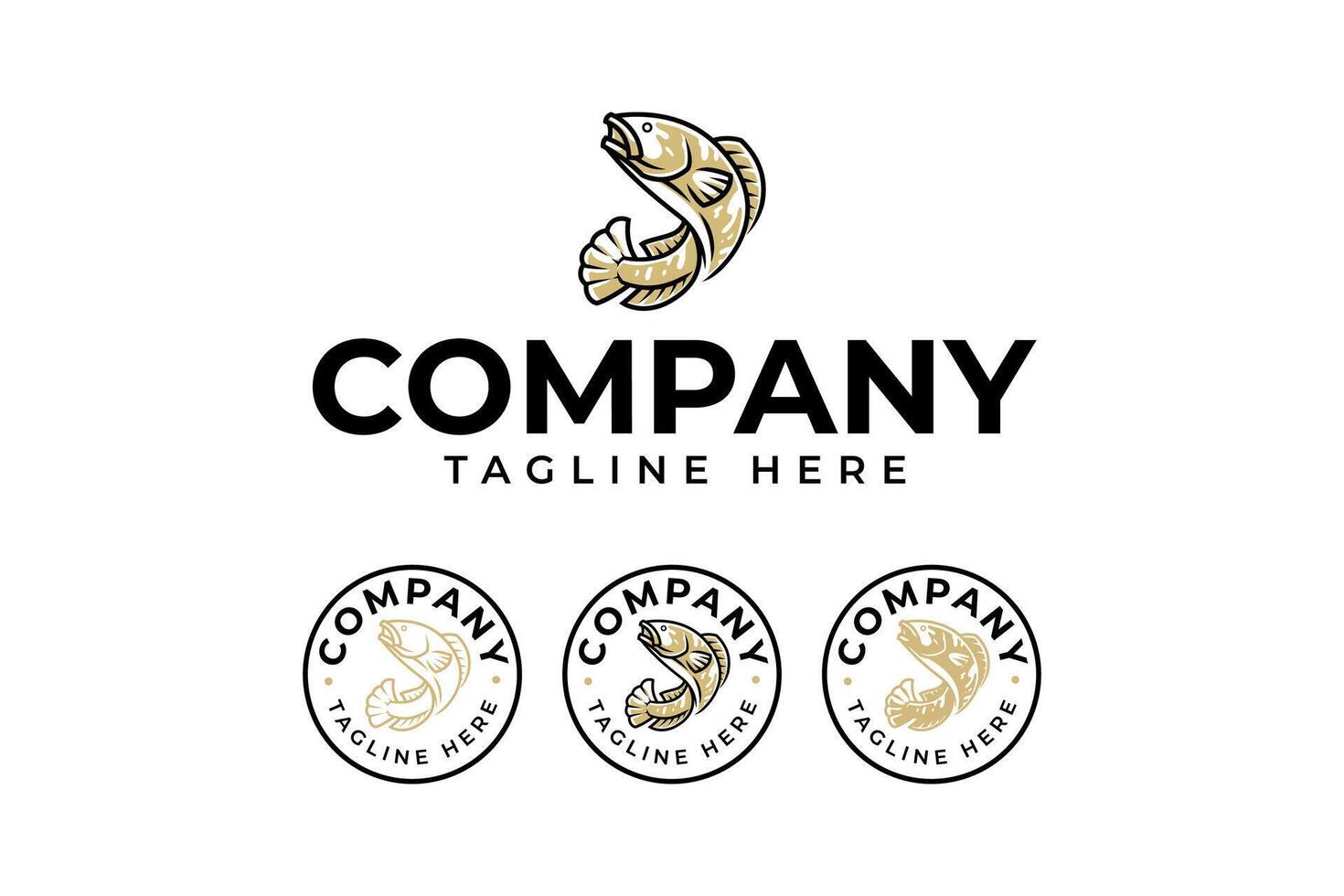 channa snakehead fish logo design for fish shop label, symbol, emblem and sign vector
