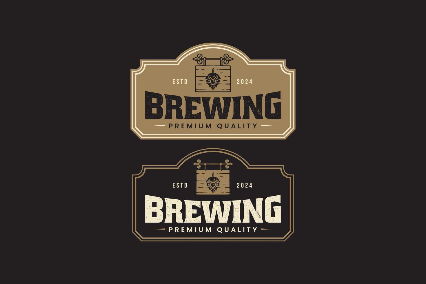 hop and wooden board logo design for bar and brewing company label, sign, symbol or brand identity vector