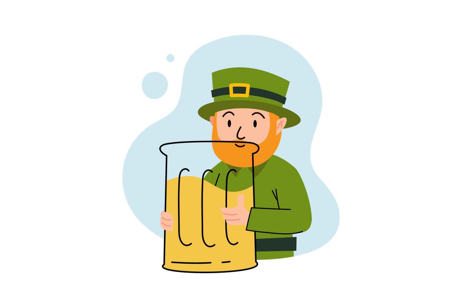 gracioso hombre con verde sombrero es participación un grande vaso de cerveza. ilustración para S t. patrick's día, irlandesa fiesta vector