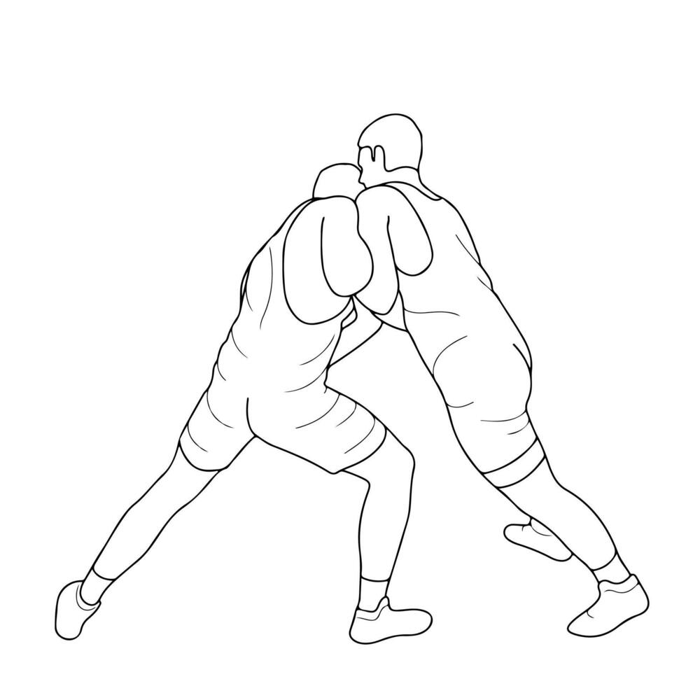 bosquejo imagen de dos luchadores en un luchar, aislado vector