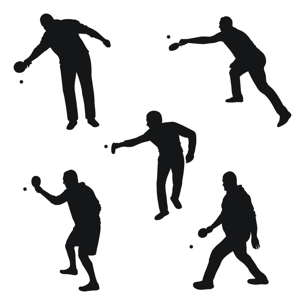 Silhouettes of tennis players with racket and ball, isolated vector