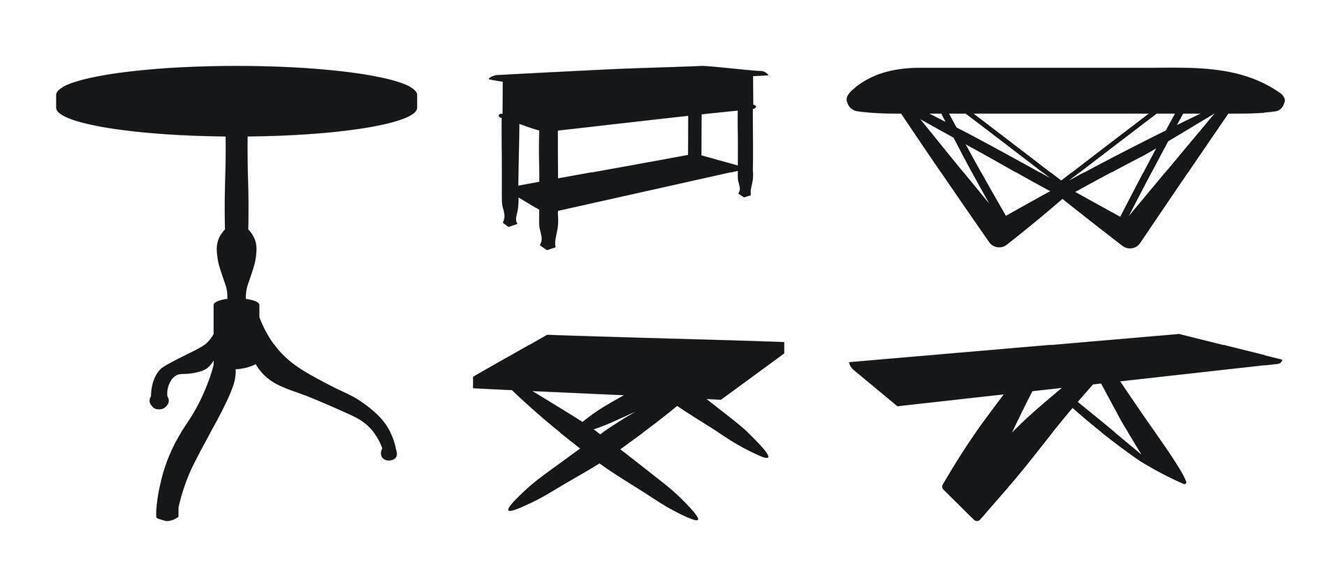 Black silhouette of a desk, dinner table, dressing table, desktop, kitchen table. Piece of furniture vector