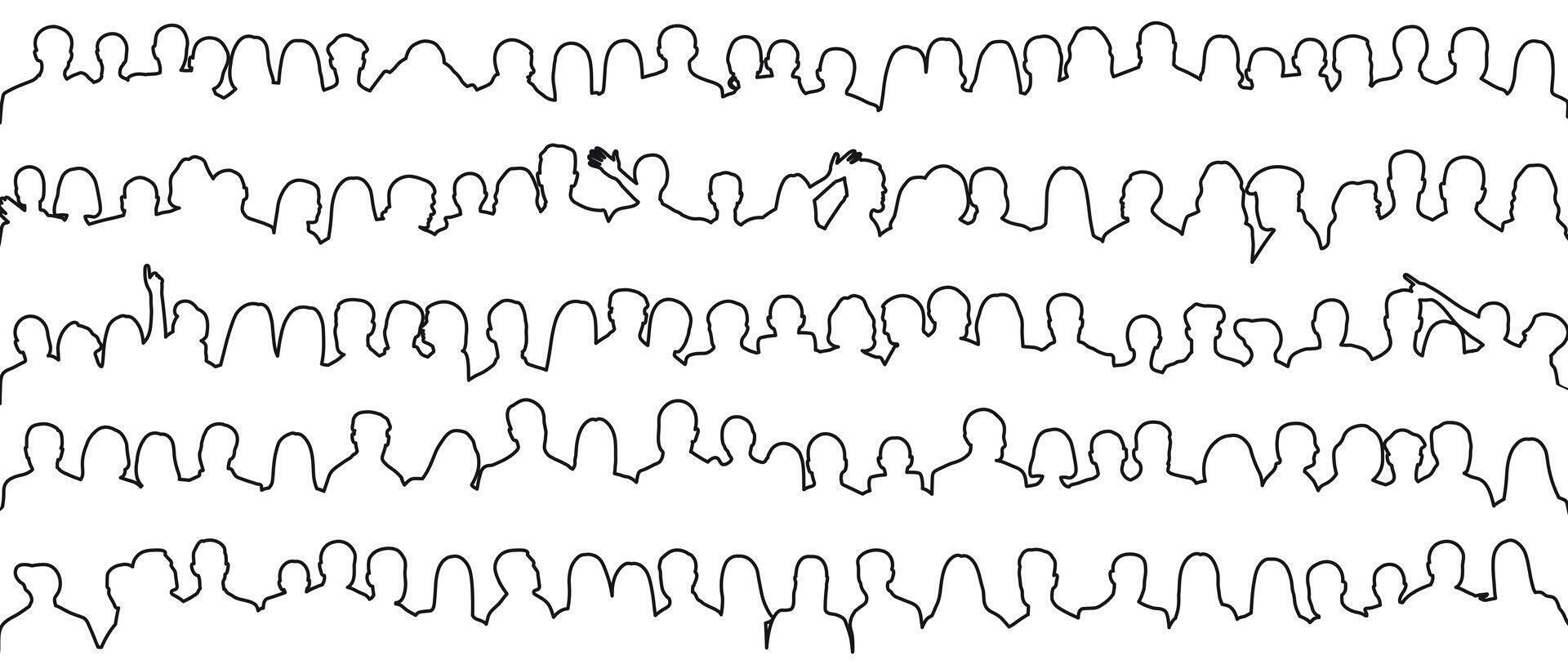 Image of crowd silhouette, group of people. One solid continuous line style vector