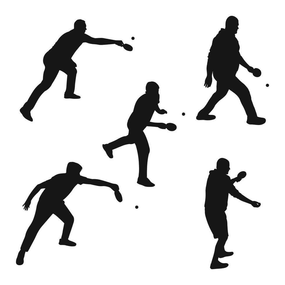 Black silhouettes of tennis players with racket and ball, isolated vector