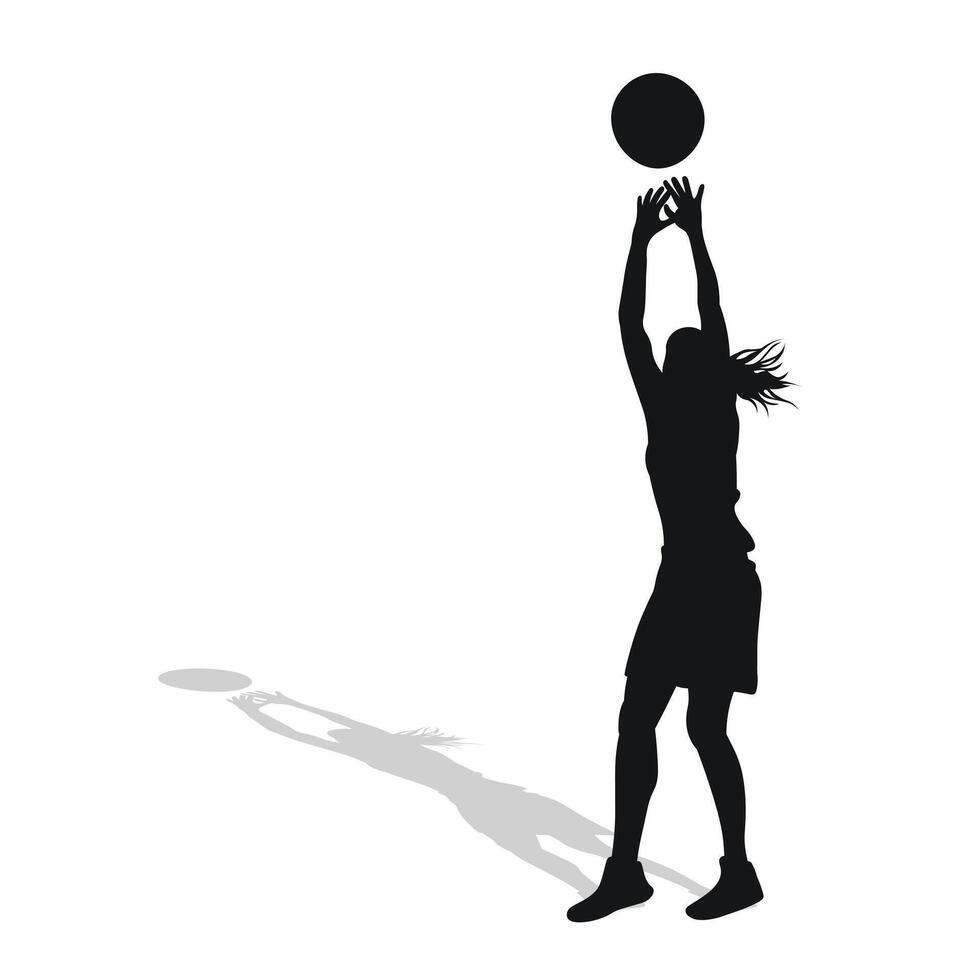 imagen de negro hembra silueta de baloncesto jugador en un pelota juego. vector