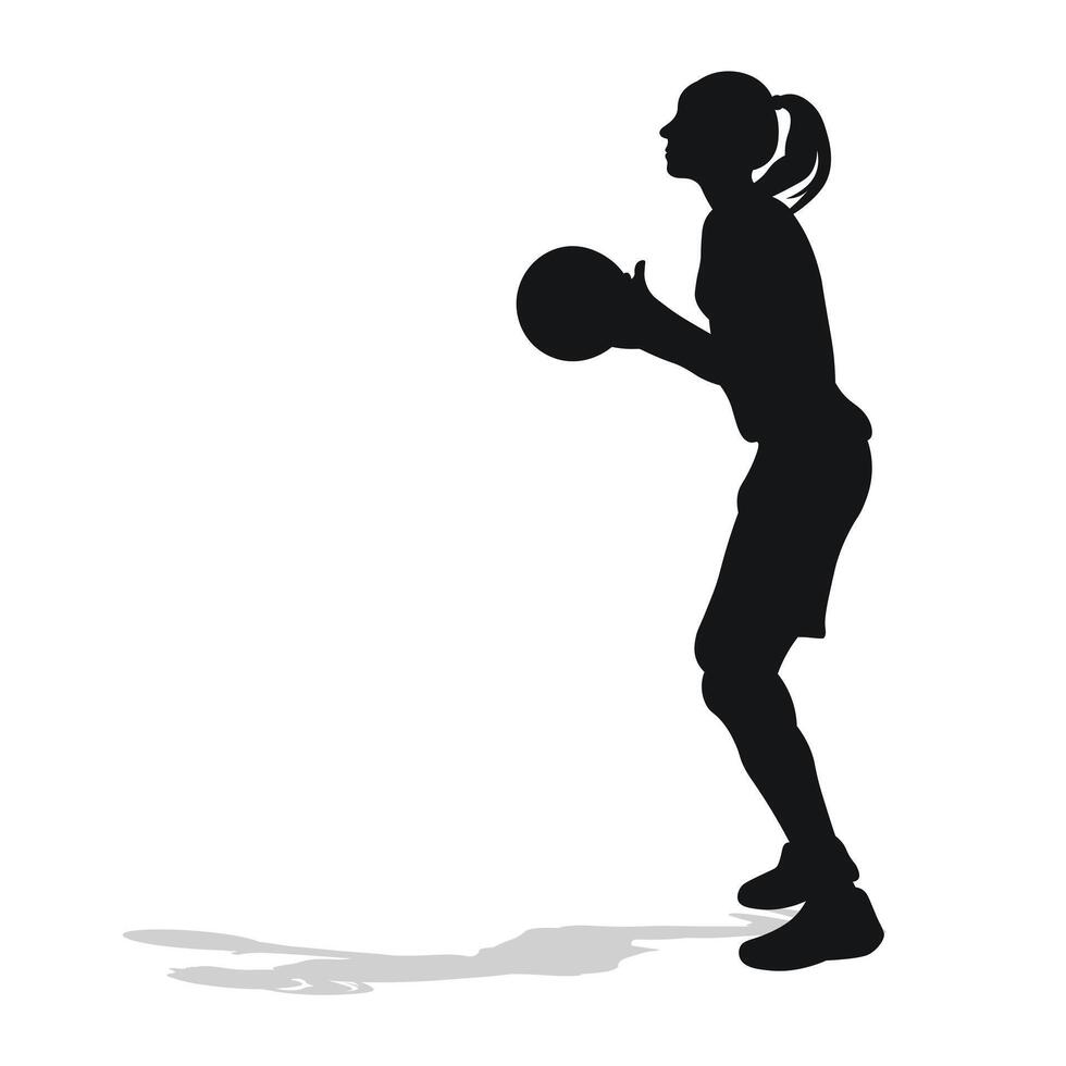 imagen de negro hembra silueta de baloncesto jugador en un pelota juego. vector