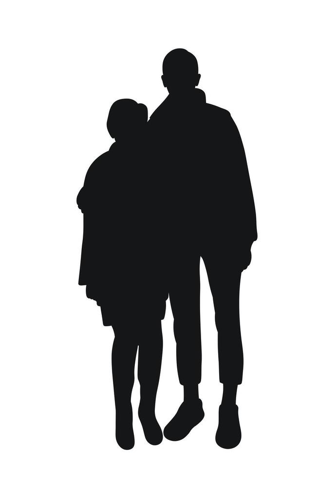 Silhouette of mother and adult son, grandmother and grandson, teacher and student, isolated vector