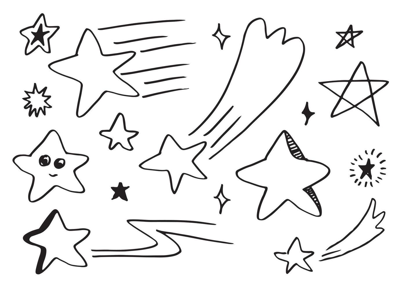 Hand drawn stars set. Star doodles collection on white background. vector