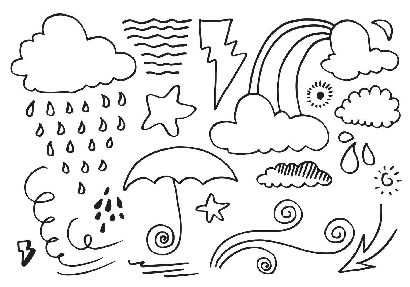 Hand drawn weather collection. Flat style vector illustration on white background.