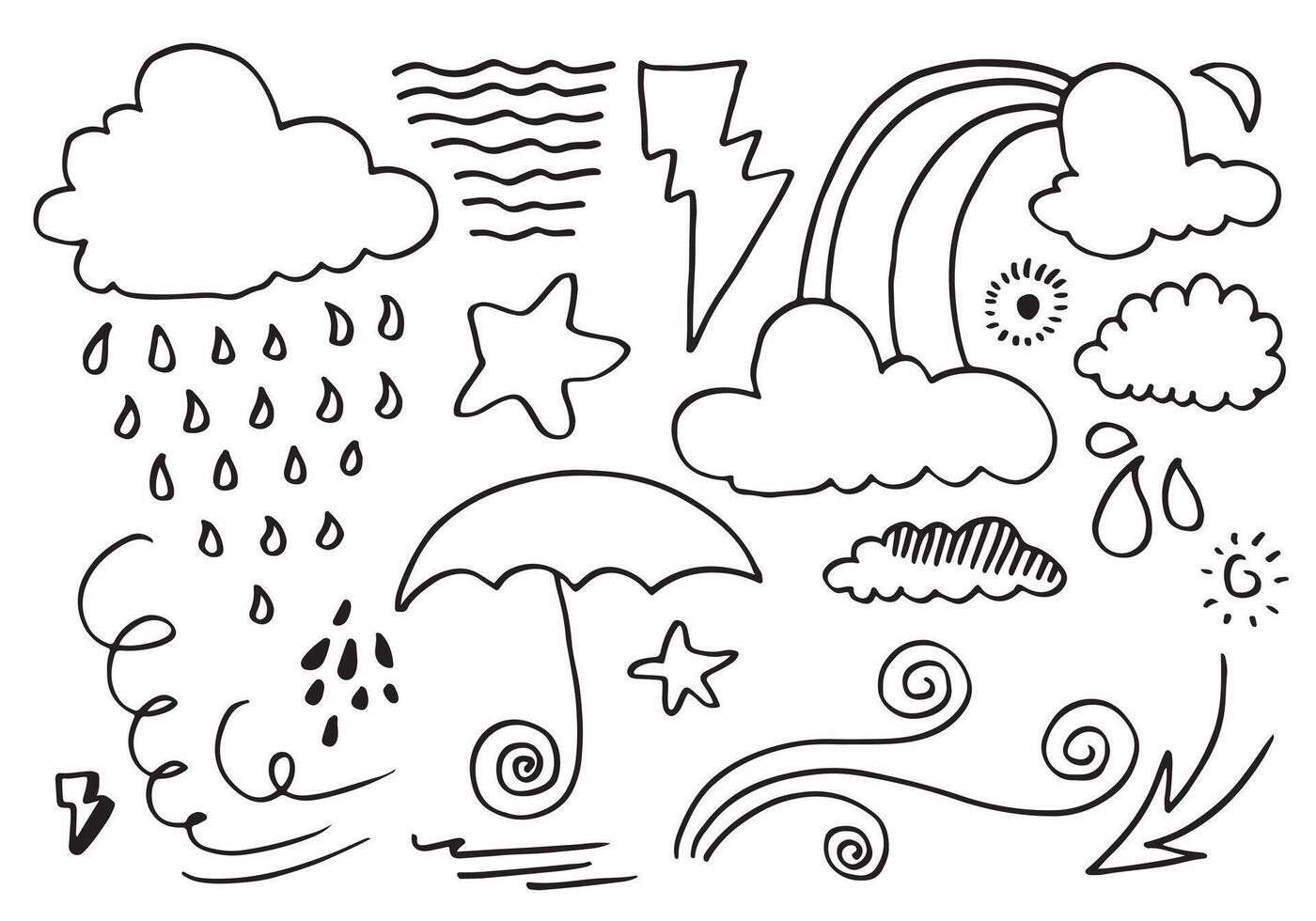 Hand drawn weather collection. Flat style vector illustration on white background.