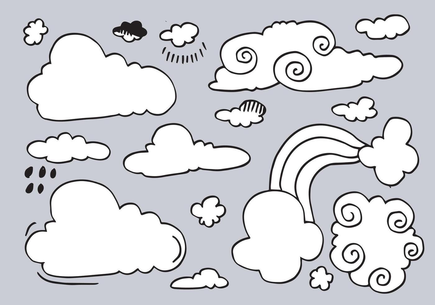 Hand drawn weather collection. Flat style vector illustration on gray background.