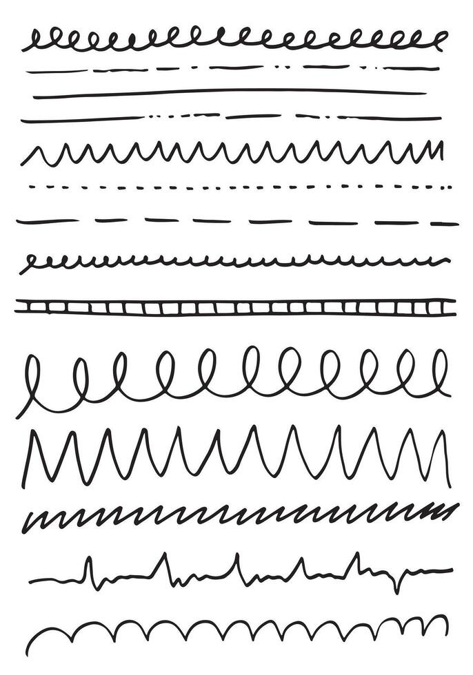 Set of hand drawn lines and dividers. Vector doodle design elements on white background.