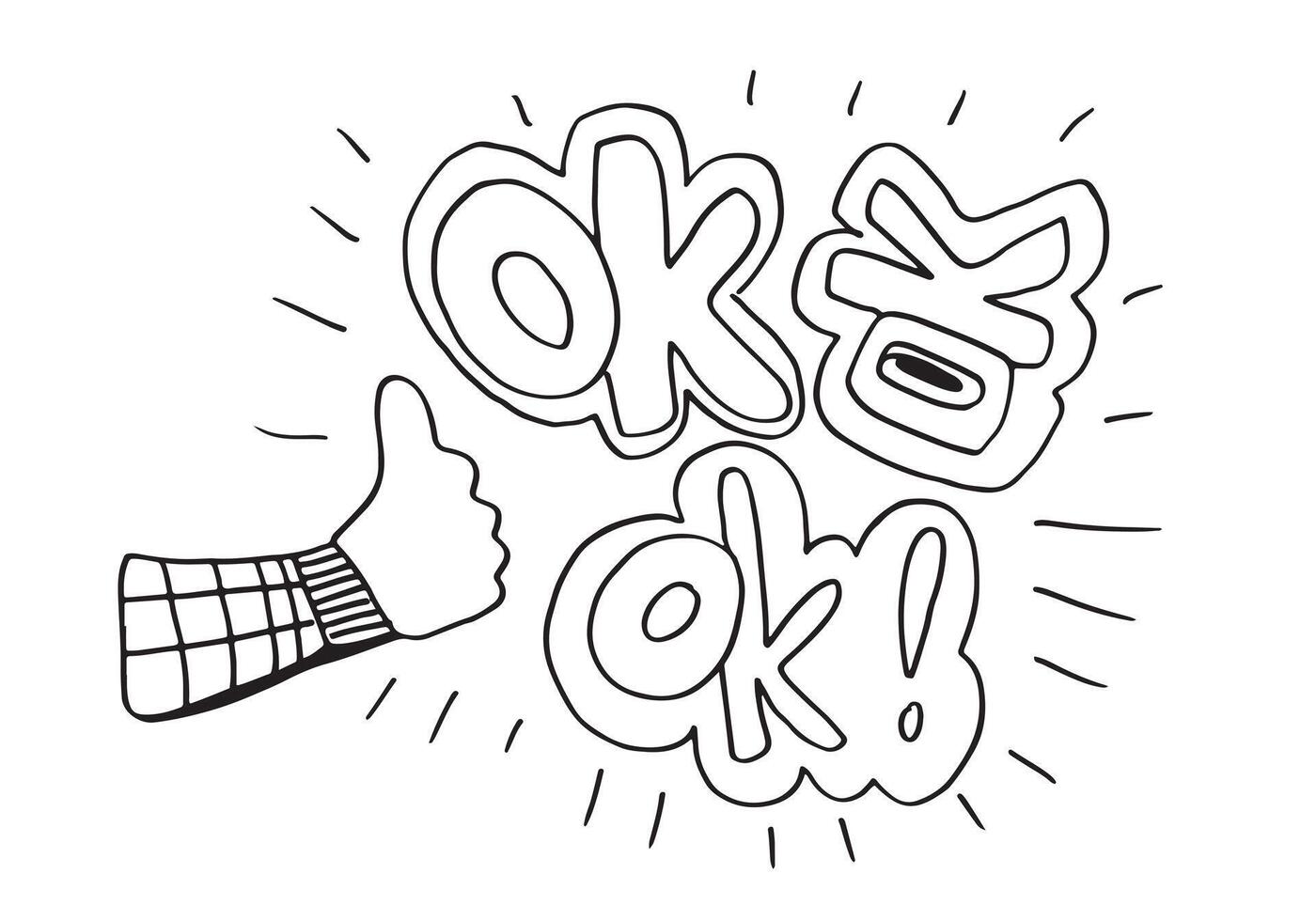 hand drawn doodle thumb icon illustration vector with OK text.