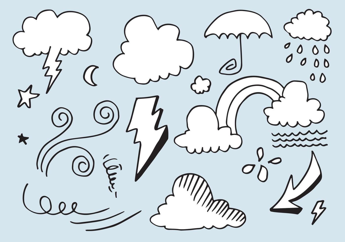 Hand drawn weather collection. Flat style vector illustration on gray background.