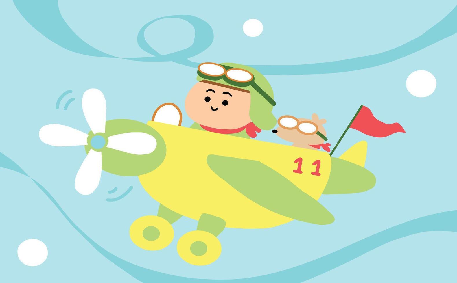 Flying Pilot boy cartoon style. vector