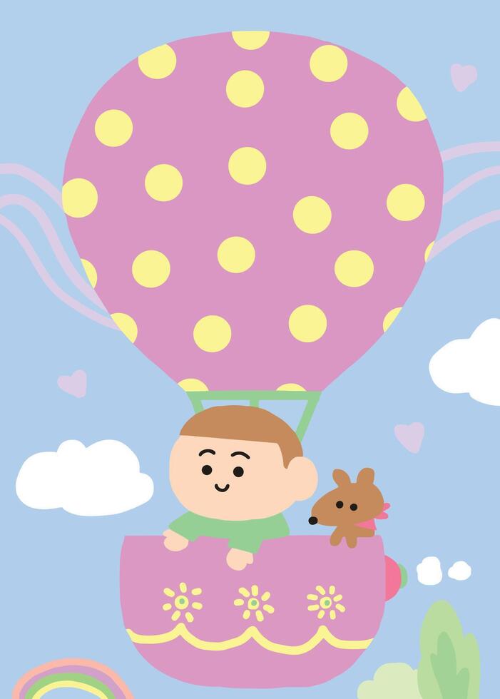 The kid sitting in balloon. vector