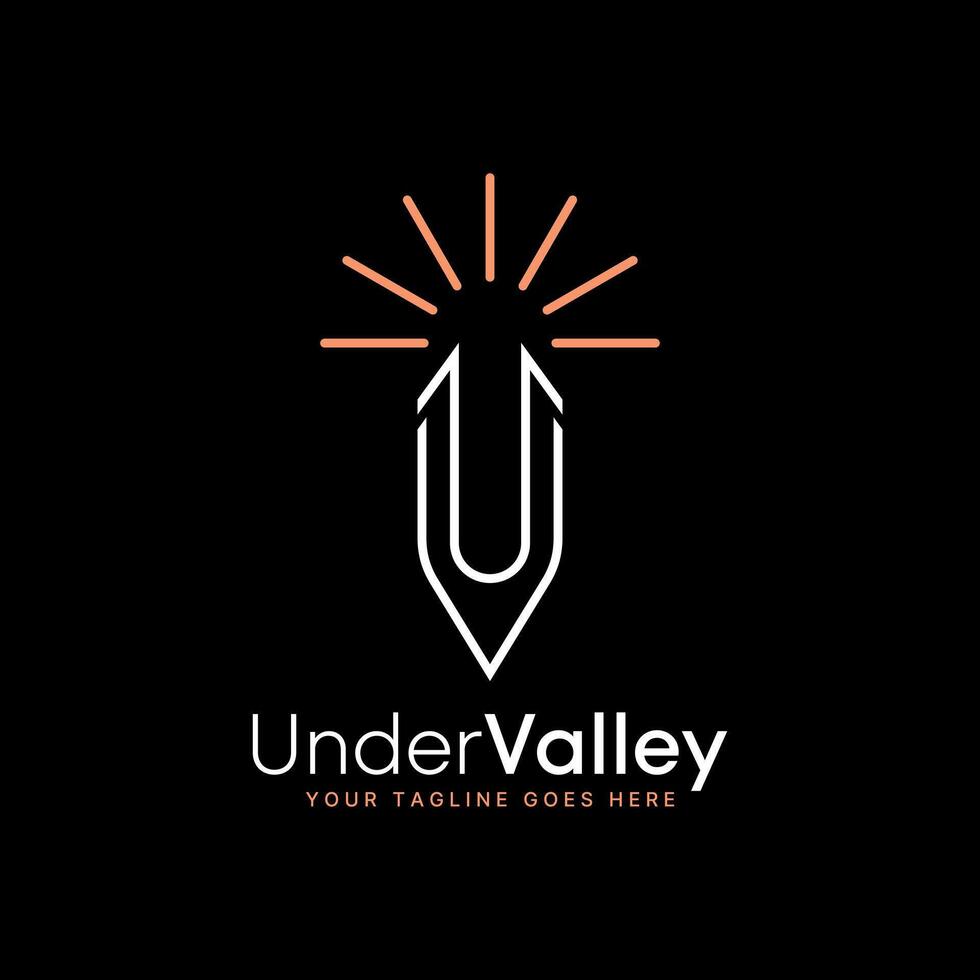 Logo design graphic concept creative premium vector stock abstract sign icon initial letter U or V font with rays Related to monogram typography shine