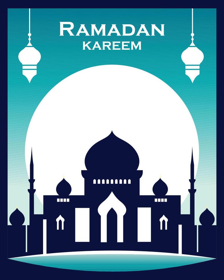 Ramadán azul mezquita islámico logo icono póster concepto vector diseño