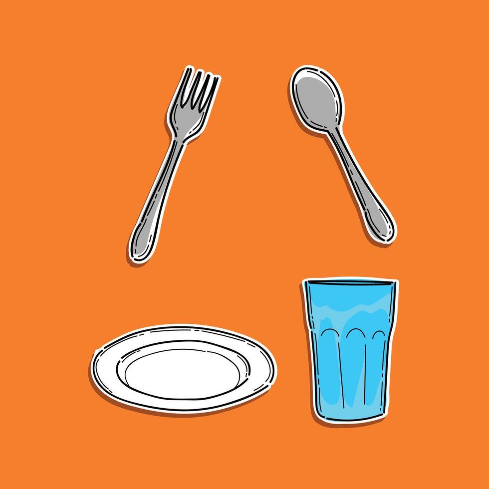 cutlery icon set vector illustration design in an orange background