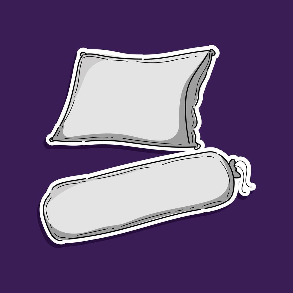 White bed pillows and bolster for bedroom interior, pillow and bolster illustration vector design isolated in a purple background