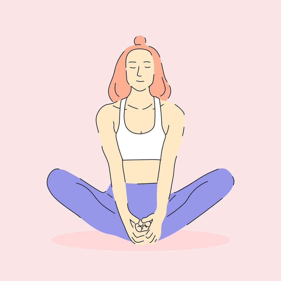 Aesthetic yoga poses vector with health and body illustration