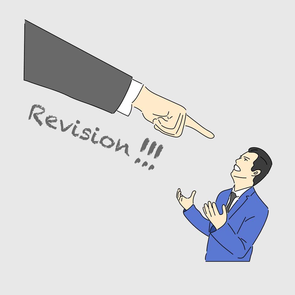an employee who was scolded by his boss and asked for a work revision vector