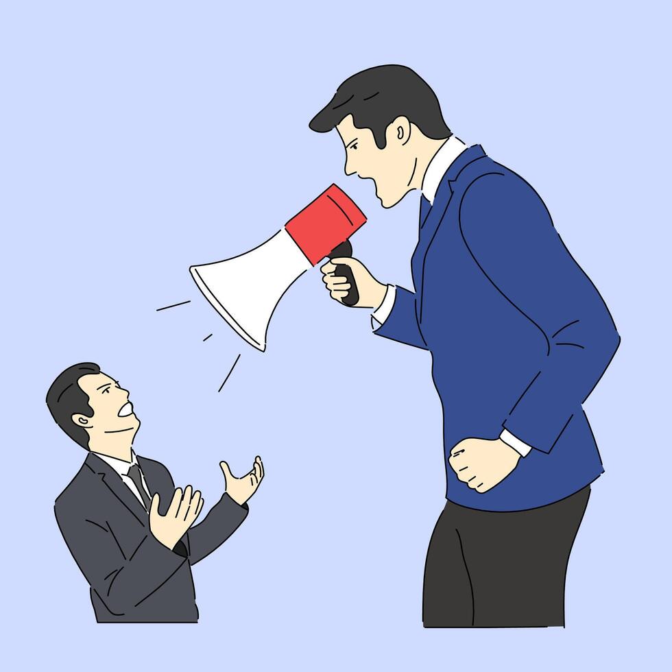 employee who was scolded by his boss with a megaphone vector