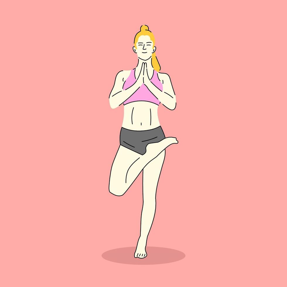 estético yoga poses vector con salud y cuerpo ilustración