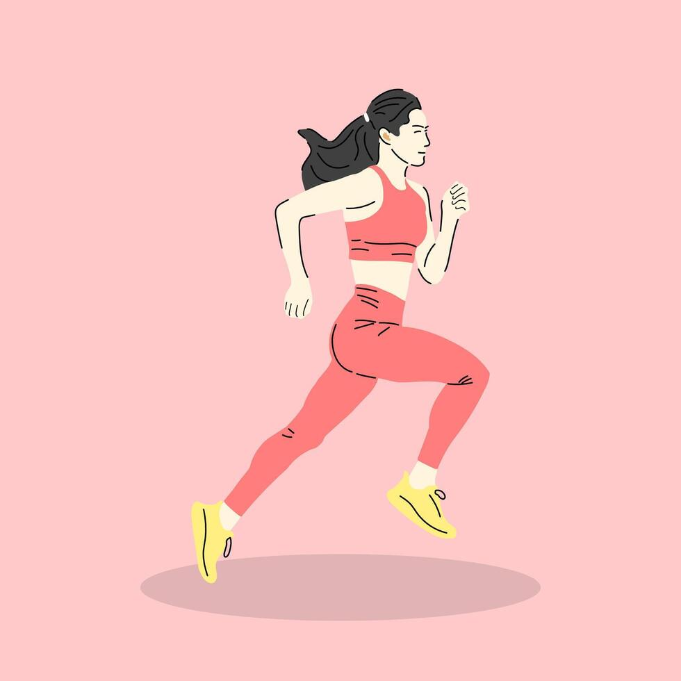 Sporty woman wearing sport outfit running illustration vector