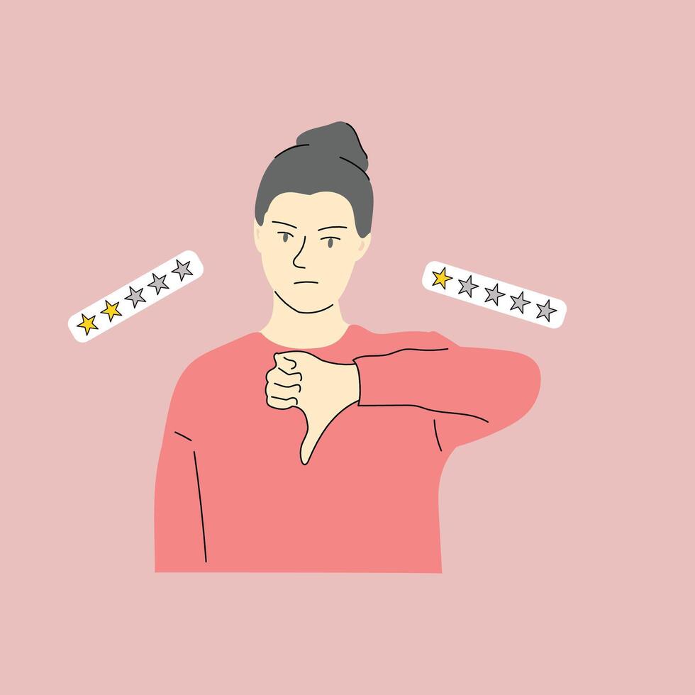 ilustración de un mujer con un pulgares abajo gesto vector