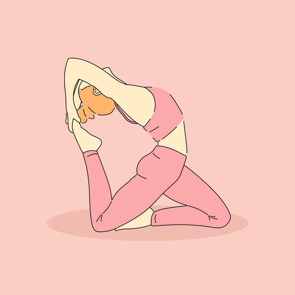 Aesthetic yoga poses vector with health and body illustration