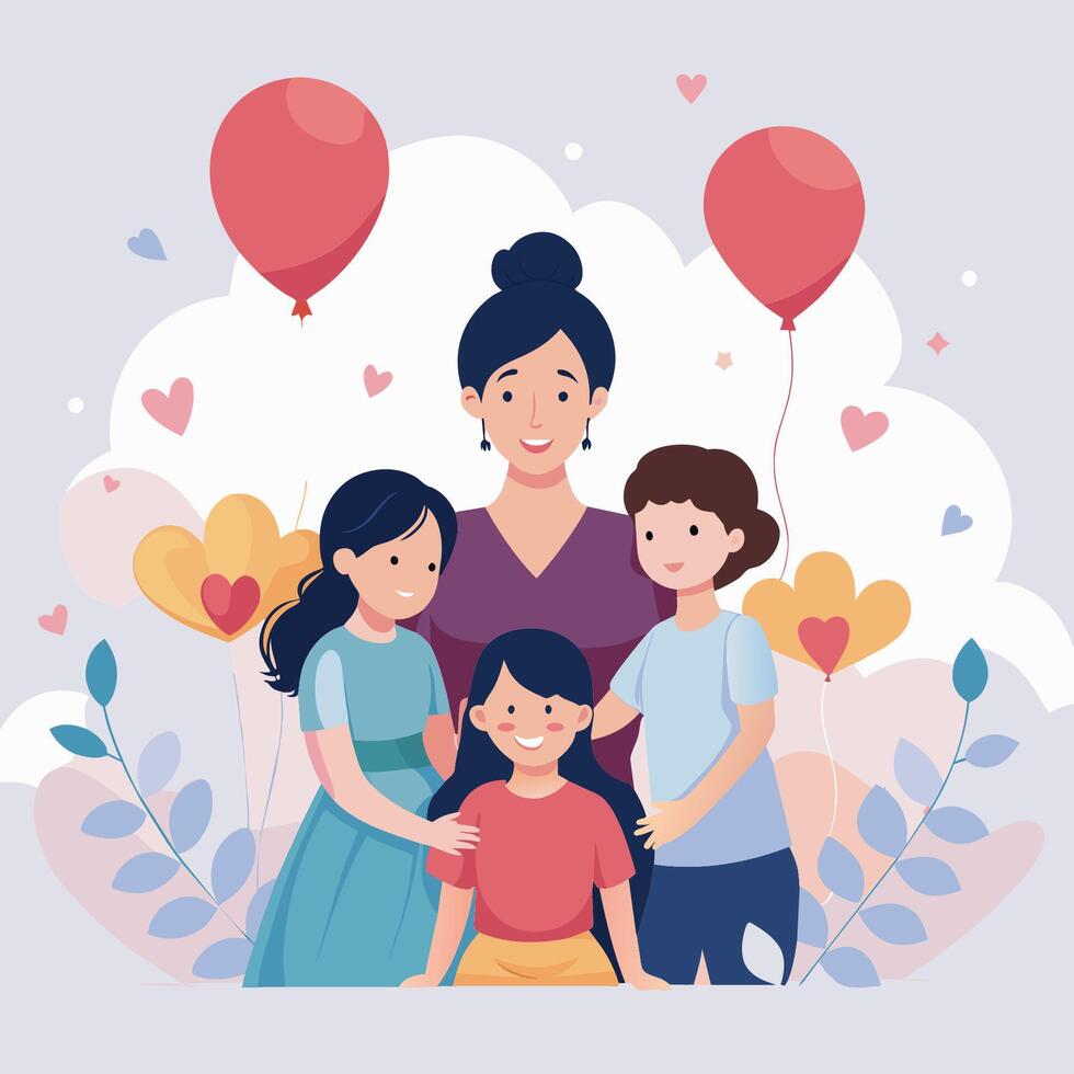 un hermosa póster ilustración presentando de madres día antecedentes con plano color estilo vector