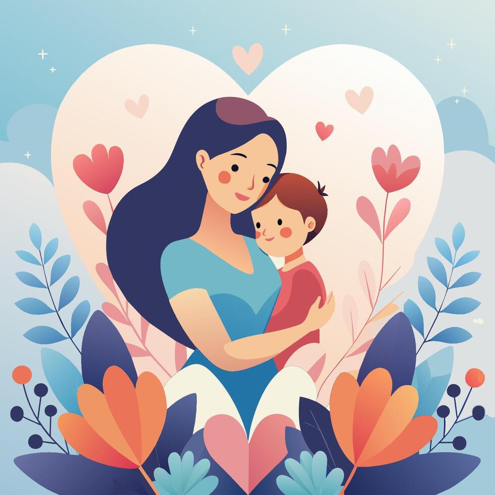 un hermosa póster ilustración presentando de madres día antecedentes con plano color estilo vector