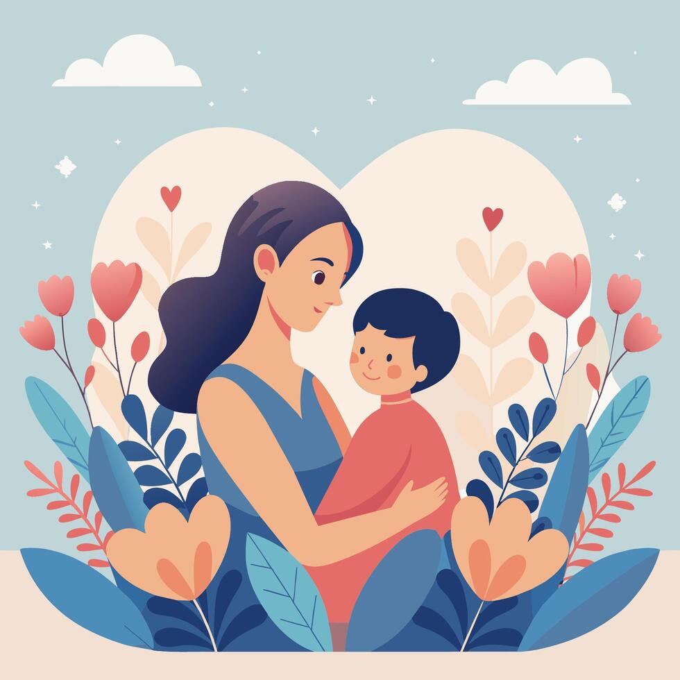 un hermosa póster ilustración presentando de madres día antecedentes con plano color estilo vector