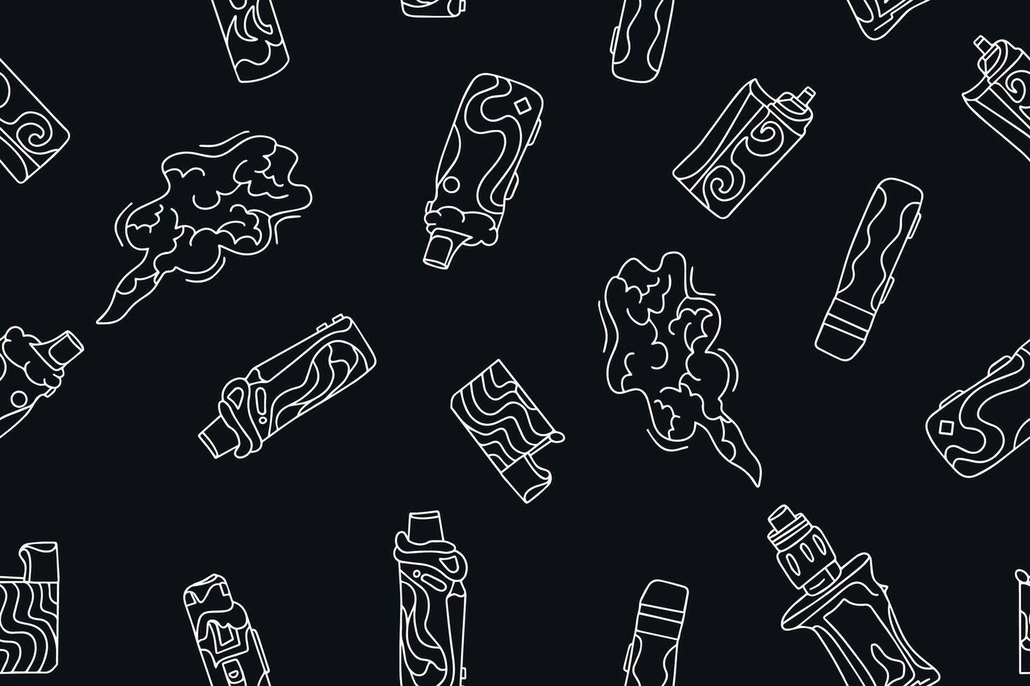 Seamless pattern with vape liquid. Vector illustration. Doodle style. Printing using electronic cigarettes. Vector