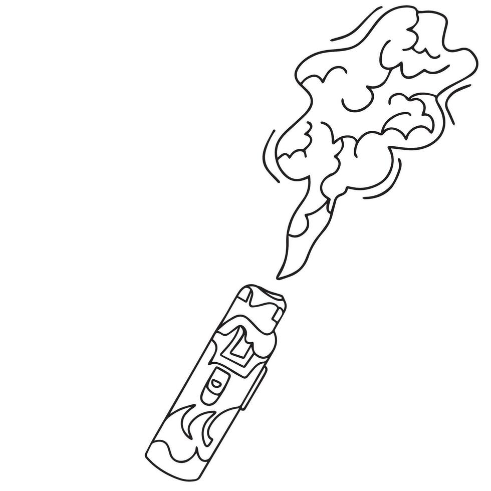 Minimalistic doodle style illustration of an electronic cigarette with smoke. The harm of smoking to health. Quit smoking and vaping. Vector