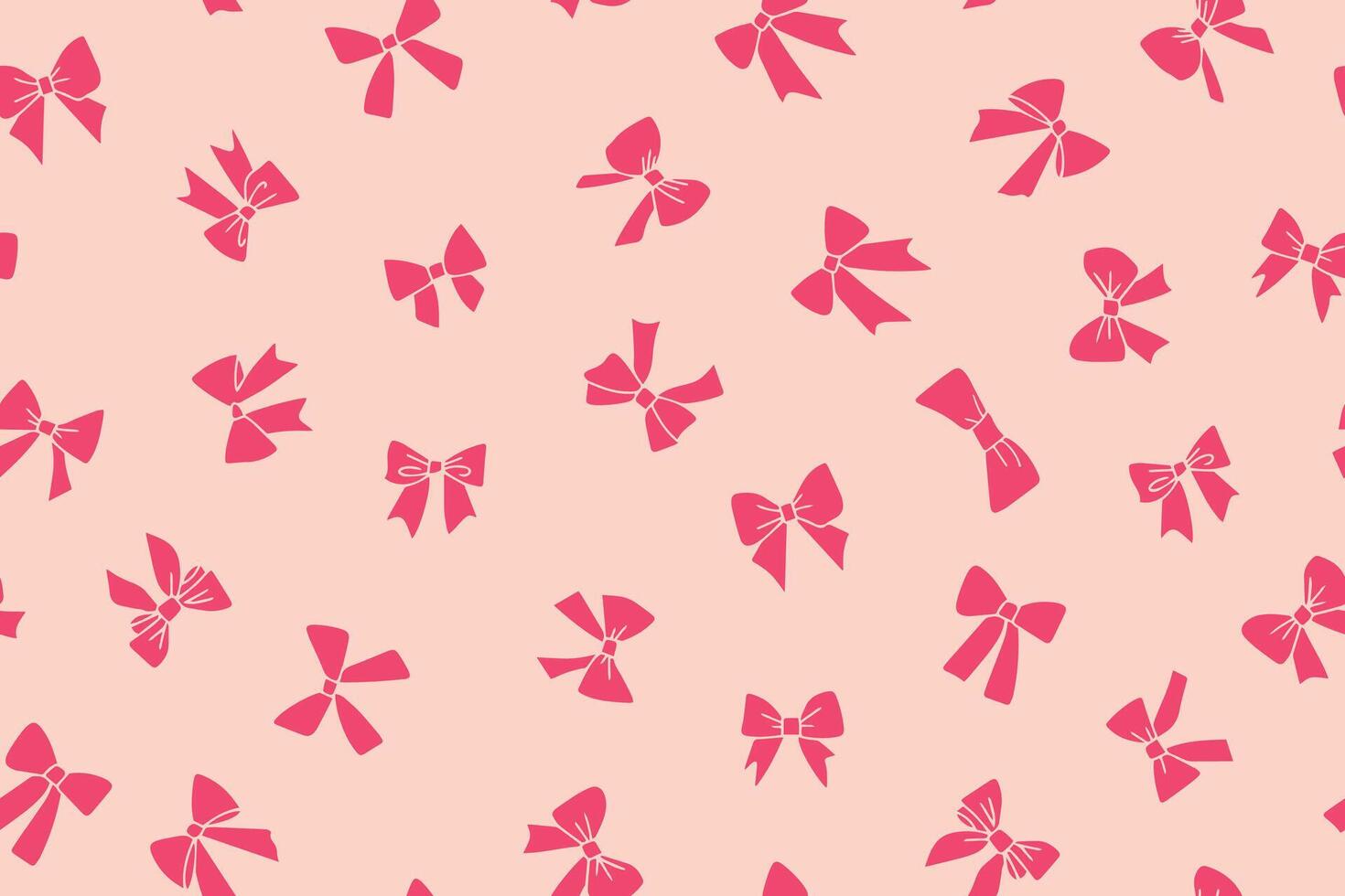 Seamless pattern of pink gift bows, ribbons in doodle style, hand drawn. Pink ribbon for fashion textile or wallpaper background. Vector illustration