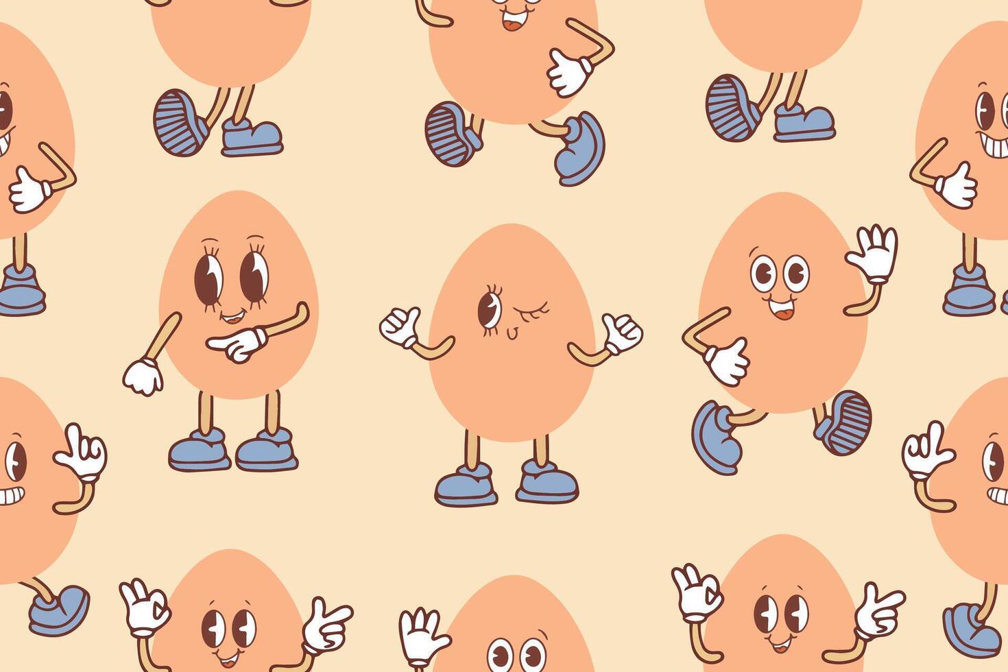 Seamless pattern of eggs in kawaii style. The concept of proper nutrition and a healthy lifestyle. Vector illustration. Vector