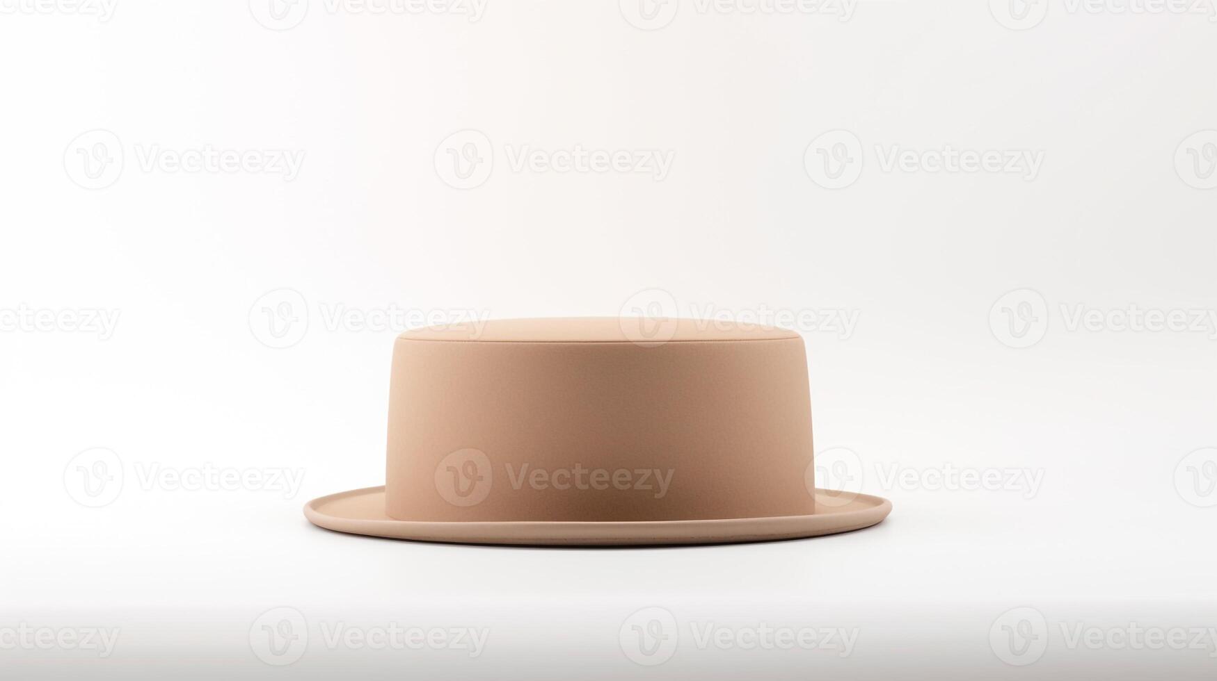 AI generated Photo of Beige Pork Pie Hat isolated on white background. AI Generated