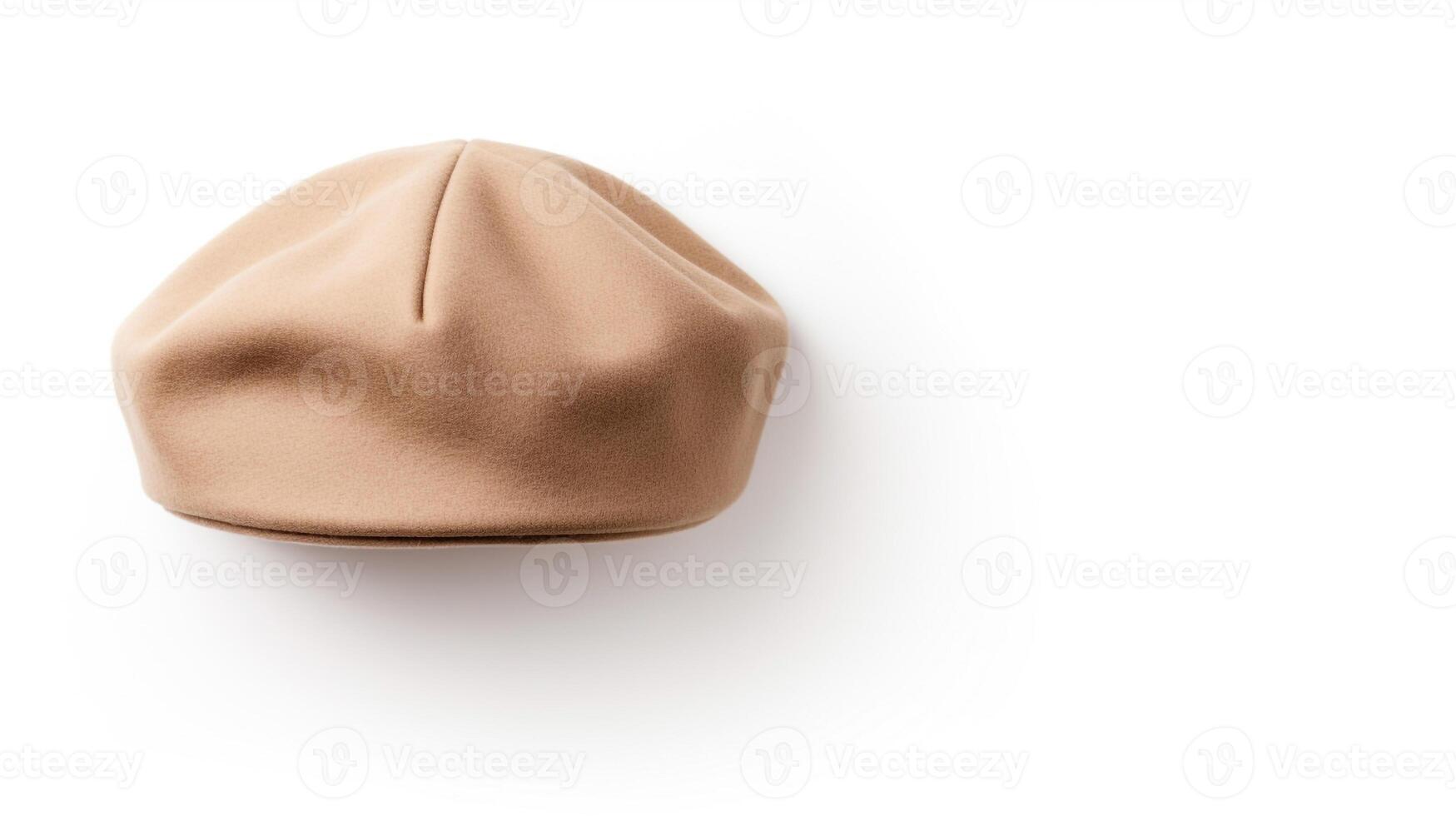 AI generated Photo of Beige Beret Hat isolated on white background. AI Generated