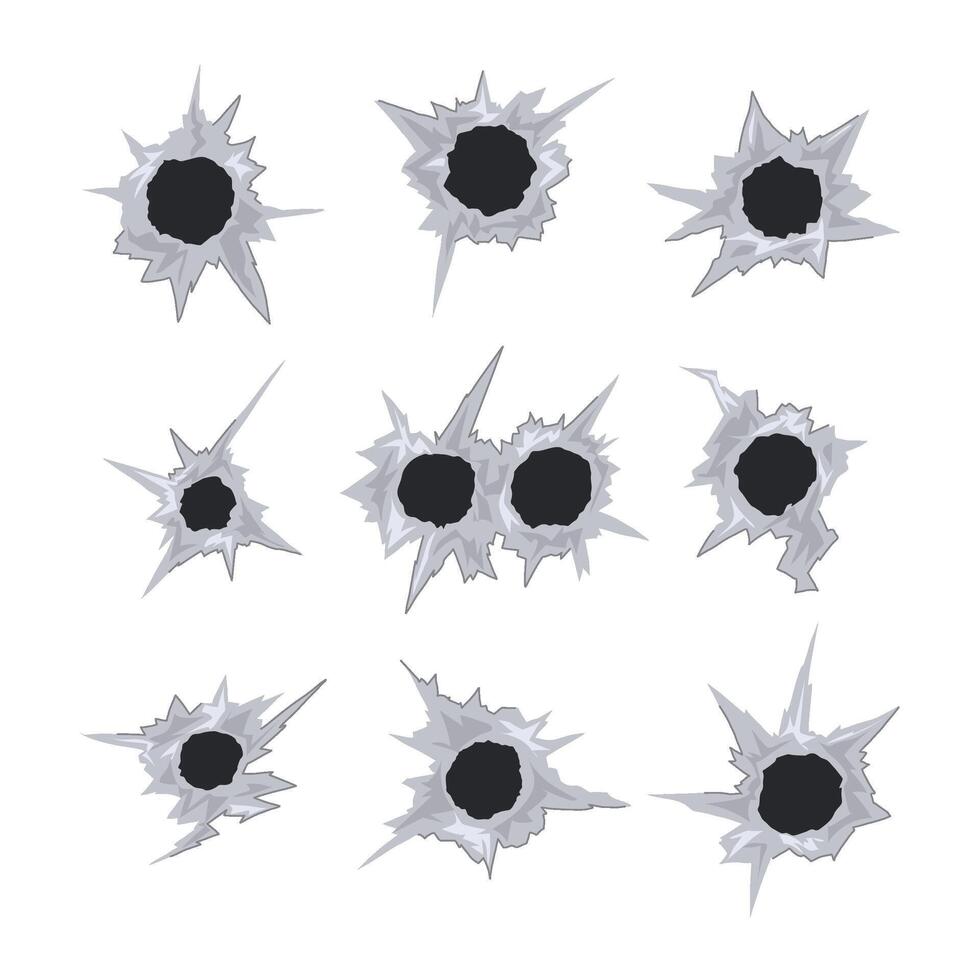 bullet hole set cartoon vector illustration
